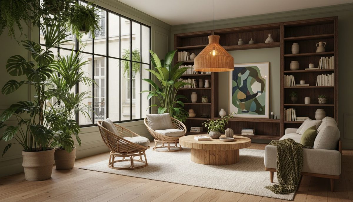 Intérieur végétal avec plantes et rotin Intérieur végétal avec plantes et rotin