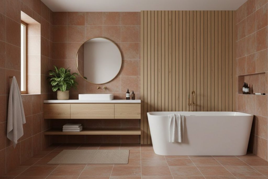 Salle de bain terracotta et bois : l’alliance parfaite